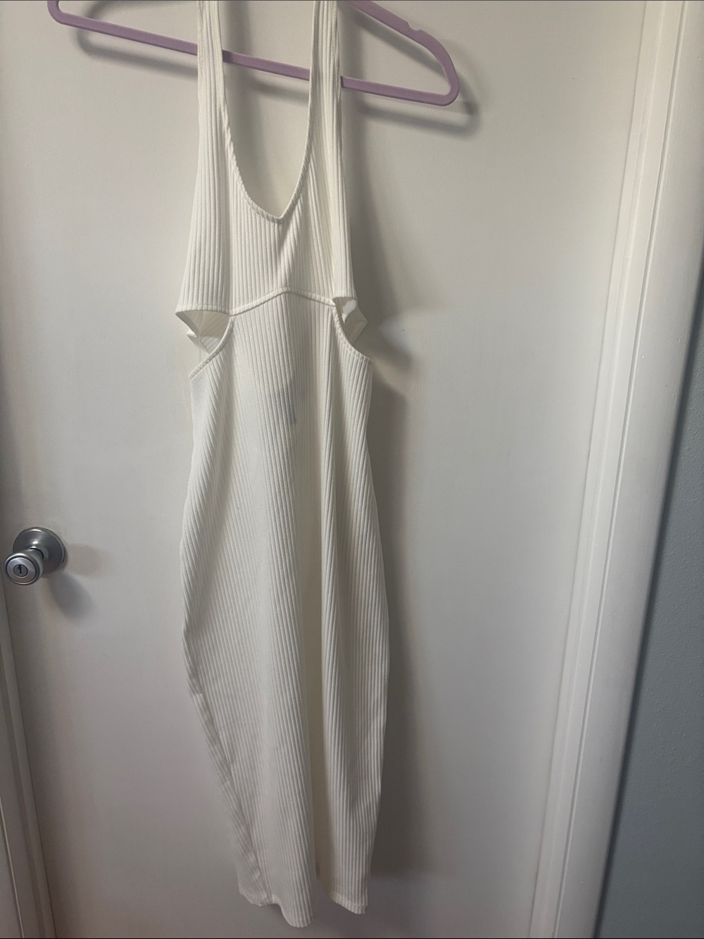 H&M Cream Ribbed Halter Midi Dress